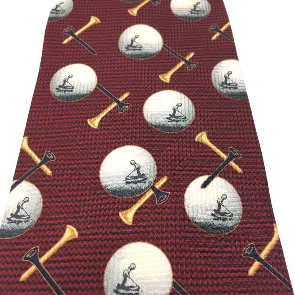 Red Black Golfing Necktie Golf Balls Tees Pattern‎